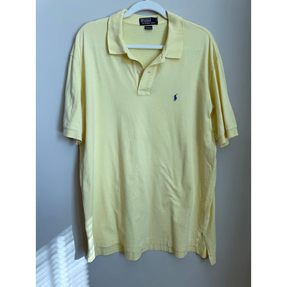 Vintage Y2K 1990s Yellow Polo Ralph Lauren Cotton Polo Shirt Size XL |‎ Preppy